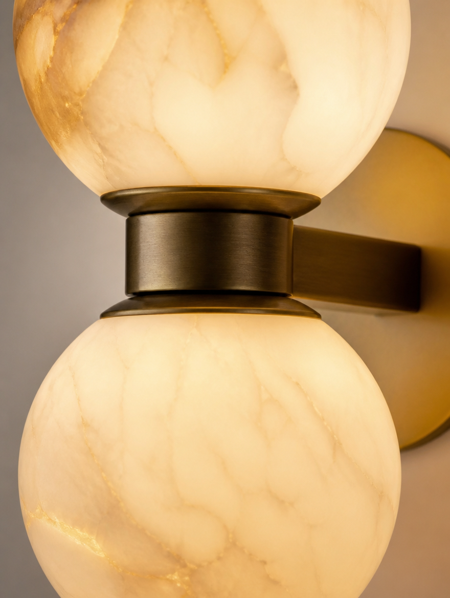 Detail view of the Alabaster Globe Wall Light
