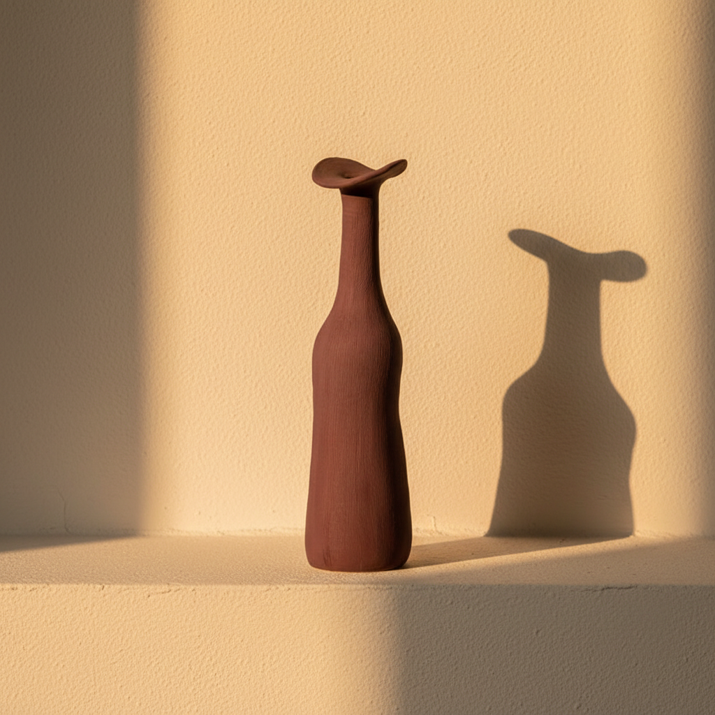 Tall slim burgundy bottle vase with a flared lip