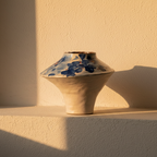 Conical ceramic vase hand-painted with blue blossom