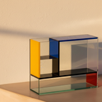 Rectangular glass vase panelled in primary colour blocks