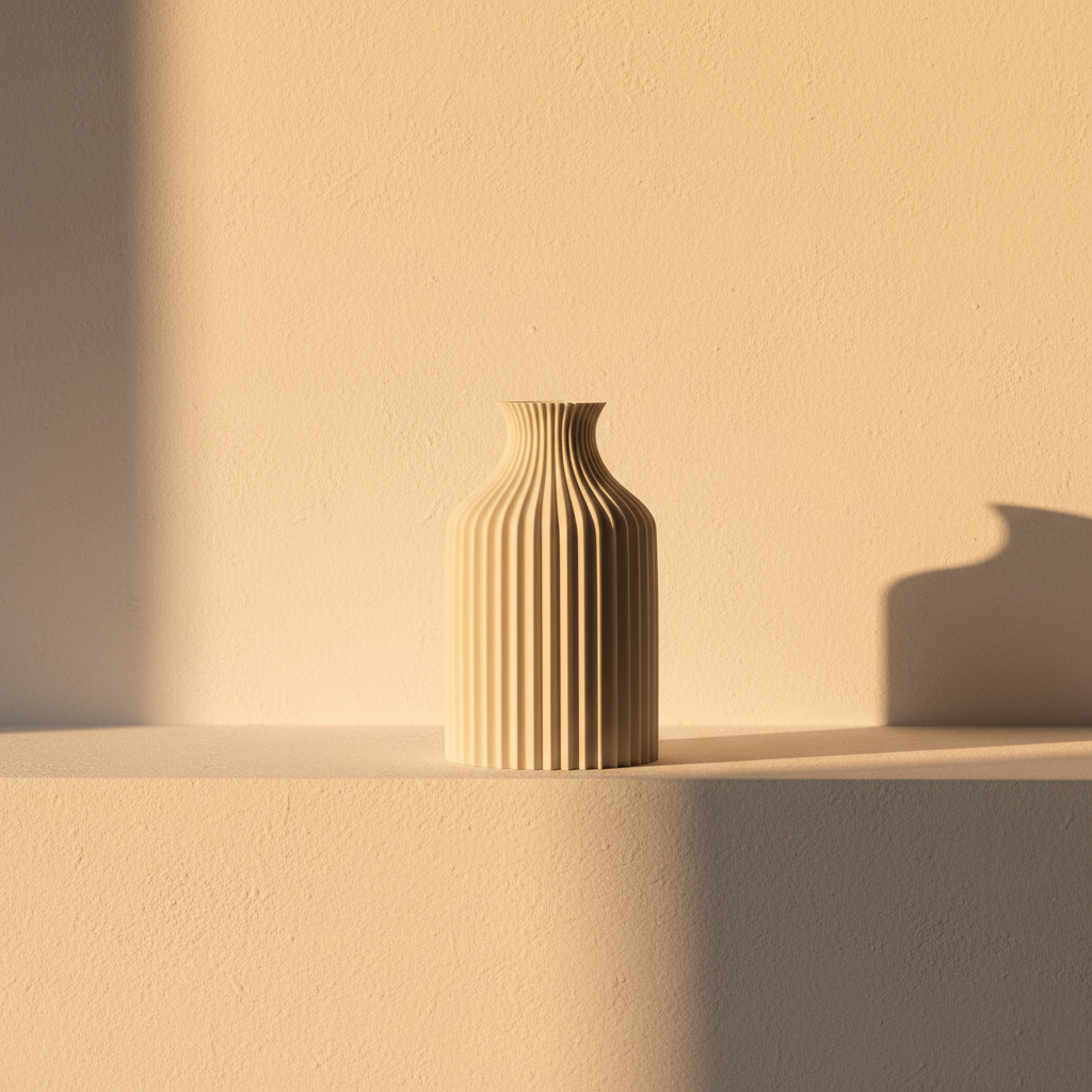 Milky white fluted ceramic vase with vertical ribbing