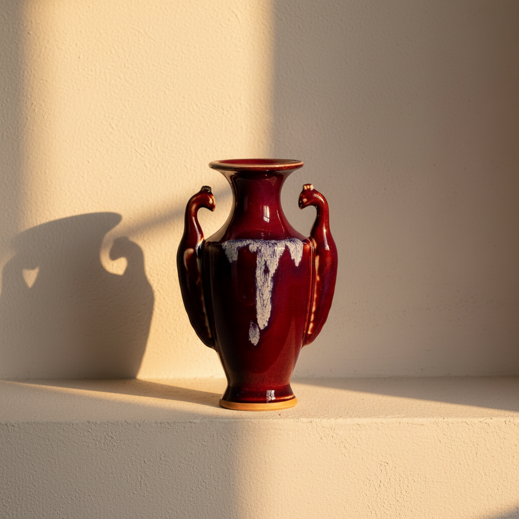 Two-handled amphora under a running oxblood drip glaze