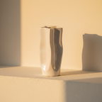 Tall rectangular vase in a pearlescent white glaze