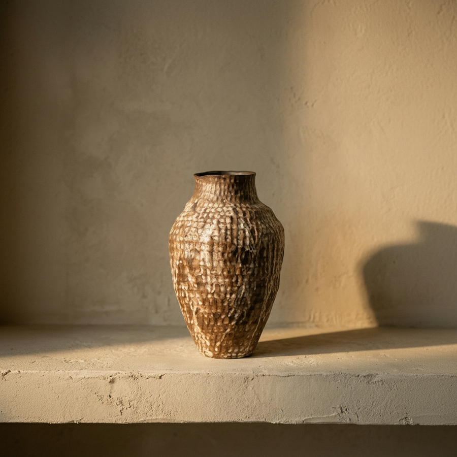 Taishi clay vase with a woven surface texture