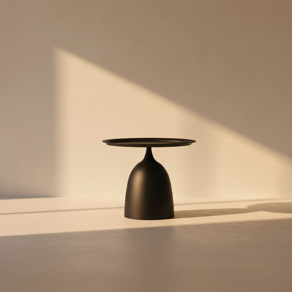 Matte black bell-based round side table