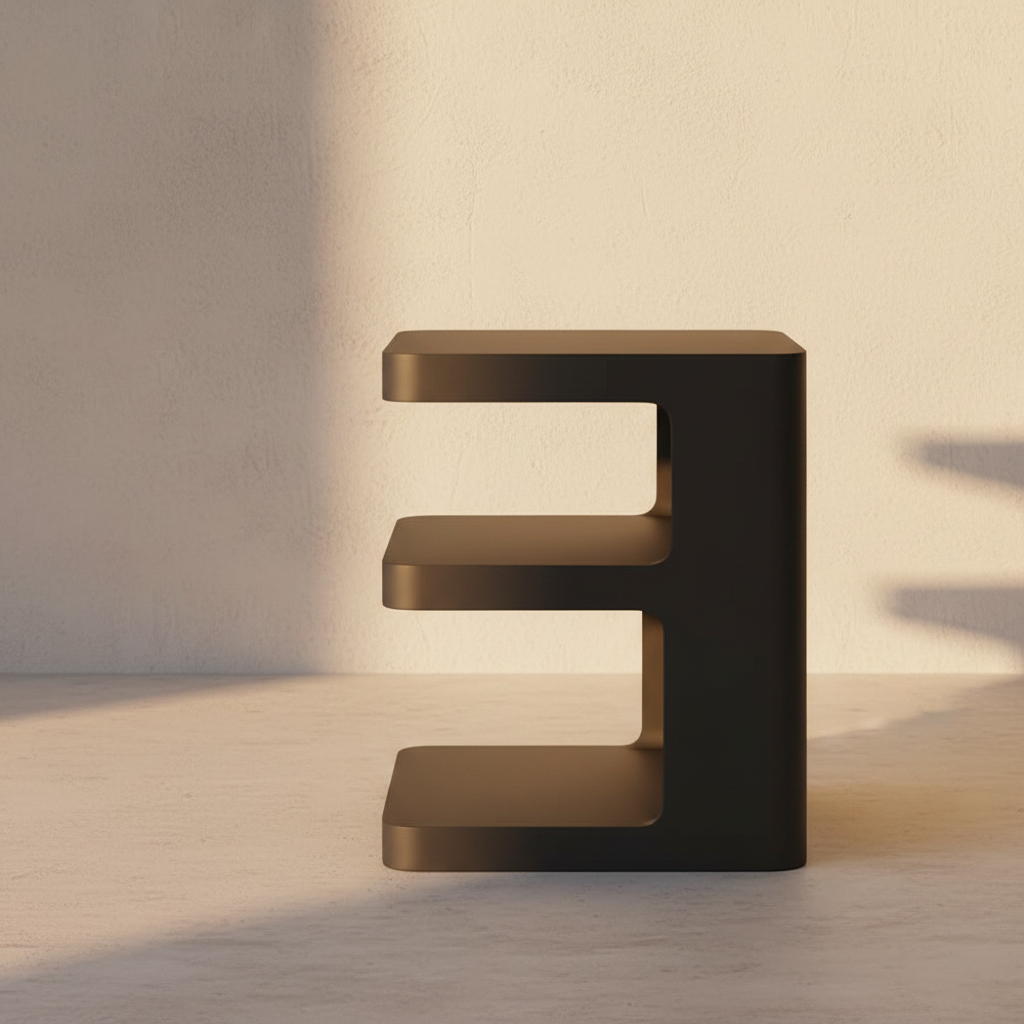 Cantilevered dark side table with a recessed lower shelf