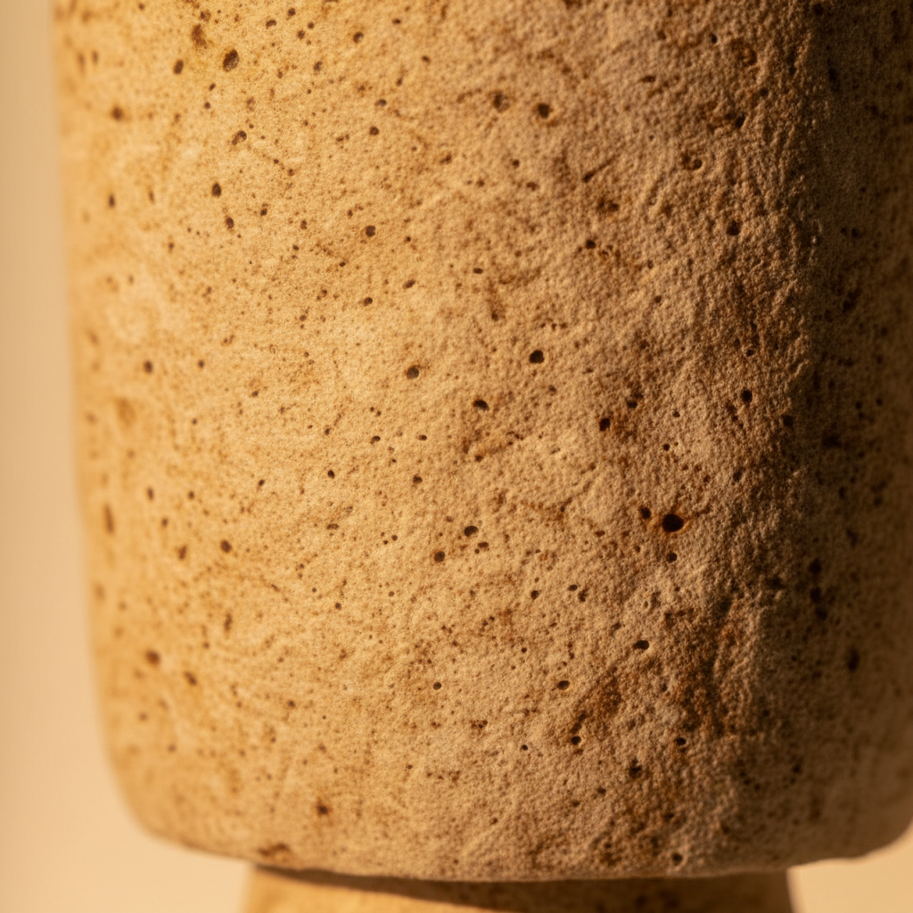 Macro detail of the open pores in the cream travertine-like stoneware