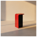 Tall red lacquered column side table with a square top