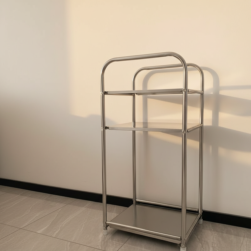 Three-tier chrome rolling cart on castors