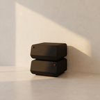Two black upholstered drawer modules stacked as a bedside unit