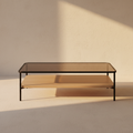 Smoked glass coffee table over a pale oak lower shelf