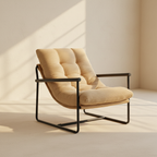 Oversized beige corduroy armchair in a slim black frame