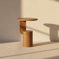 Solid timber side table with an offset round top over a cylinder