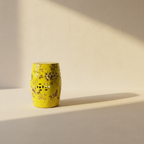 Yellow glazed garden stool painted with birds and blossom