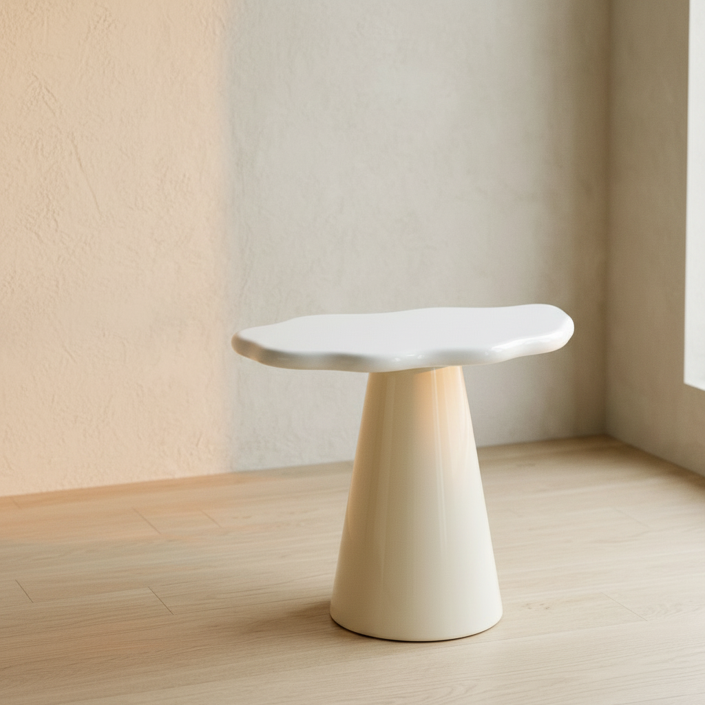 Cream cloud-topped side table on a conical base