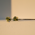 Faux stems carrying pale green ruffled blooms
