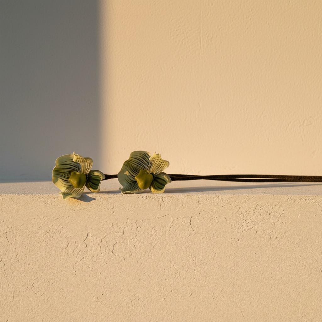 Faux stems carrying pale green ruffled blooms