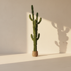 Tall faux column cactus in a woven basket