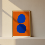Blue ellipses on a burnt orange ground, leaning against plaster