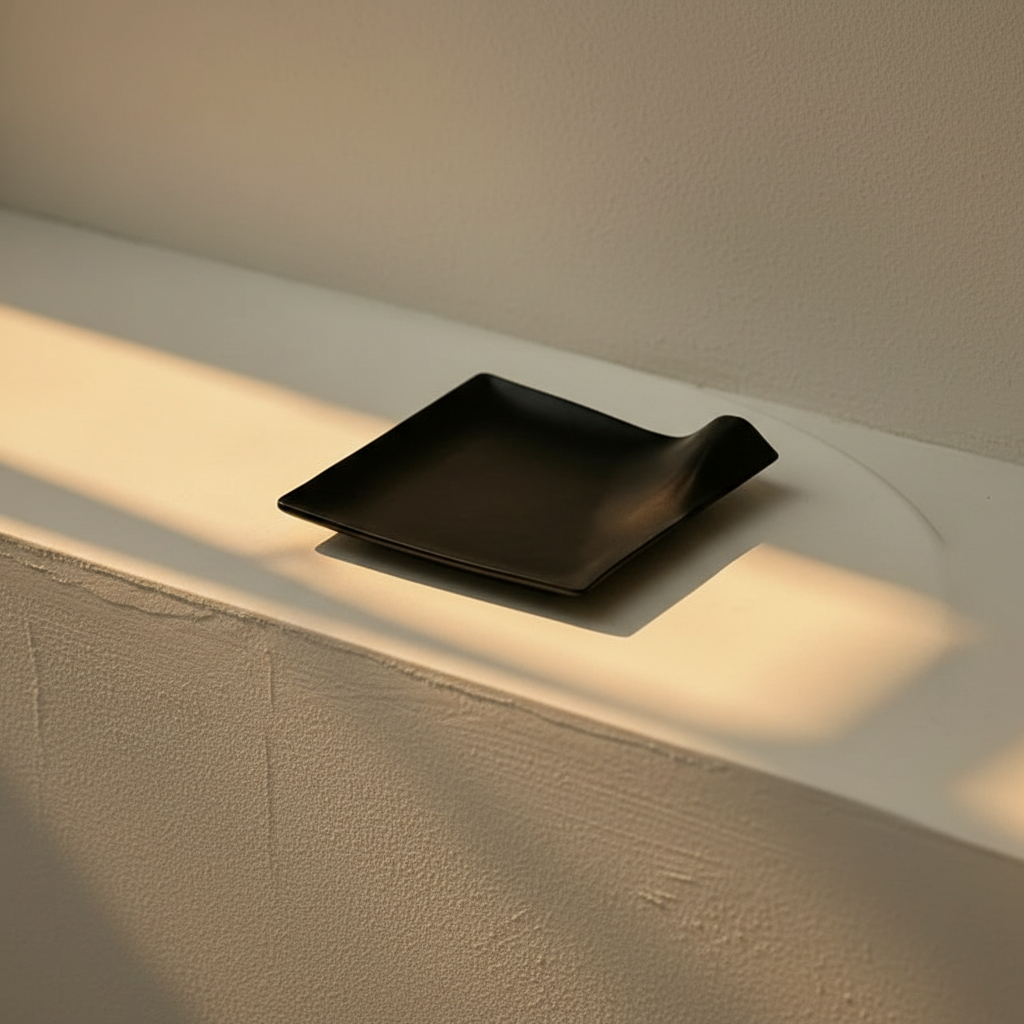 Small matte black dish folded like settled cloth