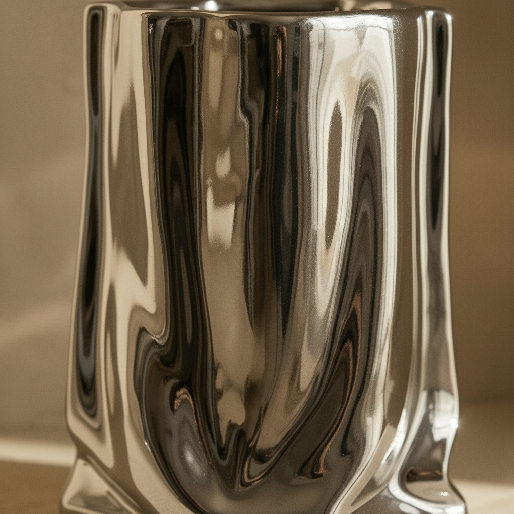 Macro detail of the crumpled electroplated chrome creases