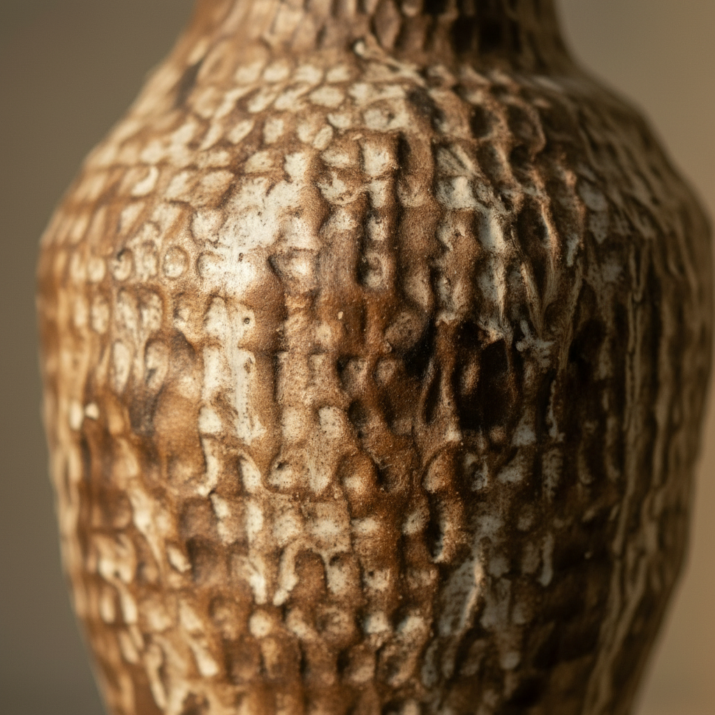 Macro detail of the dimpled unglazed natural clay surface