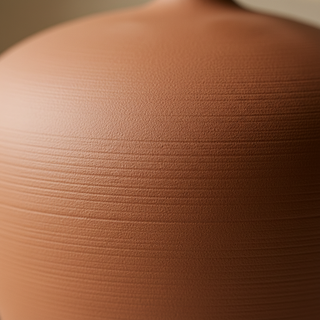 Macro detail of the fine ribbed terracotta surface