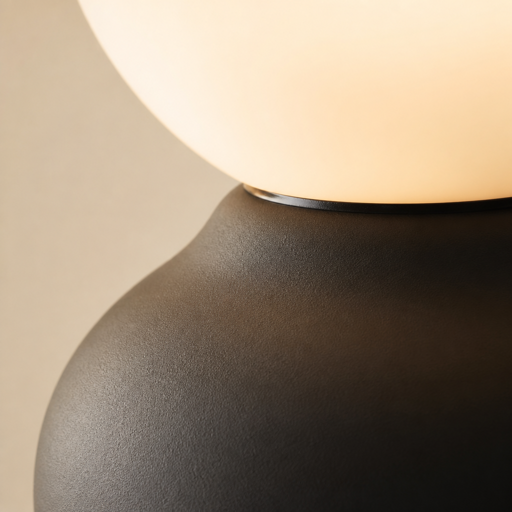Close-up of the dark gourd body and opal globe