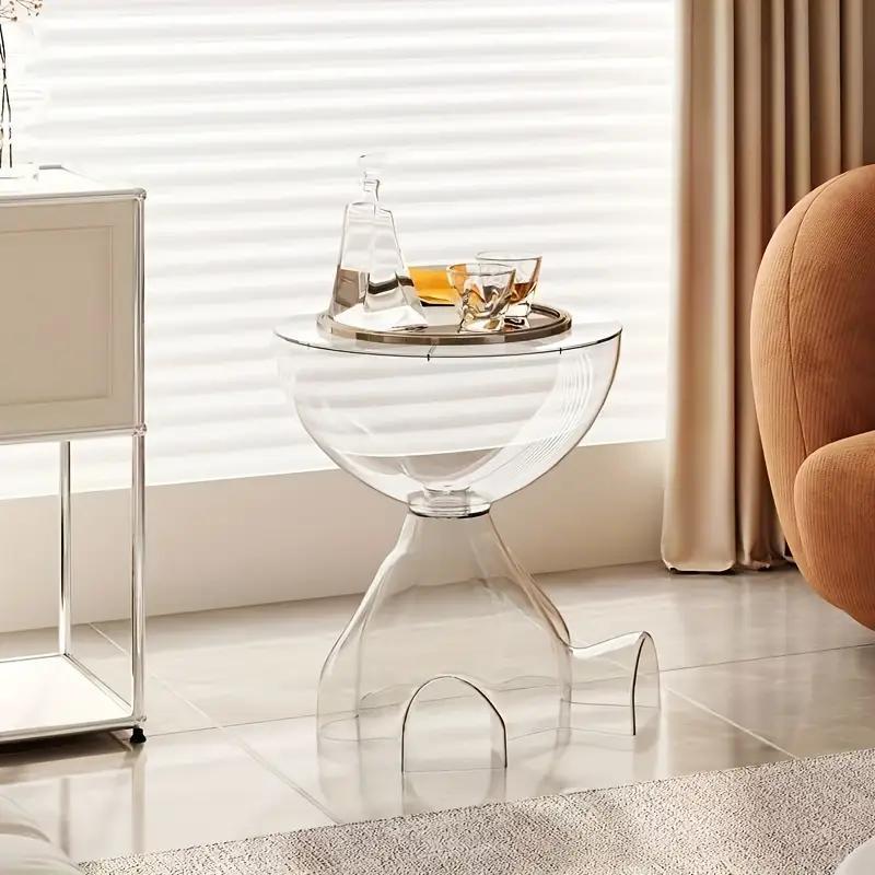Modern Transparent Plastic Coffee Table  Waterproof Sturdy Structure Ideal for Living Room Bedroom Study  Elegant Design with TwoTiered Top for Beverages and Snacks