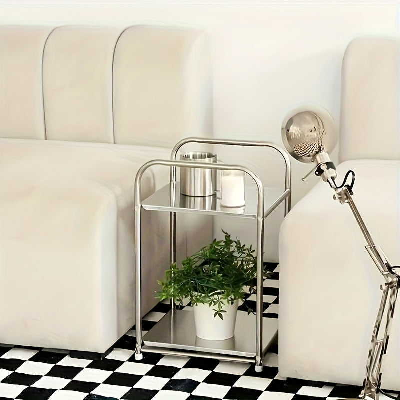 Modern Stainless Steel Side Table with Storage  Silvery Bedside Table Home Storage Rack No Assembly Required Height Less Than 270 Inches SpaceSaving Design No Electricity Required Very Suitable for Sofas And Kitchens Practical Storage Rack