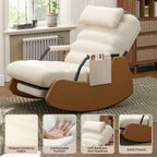 VIWAT Nursery Glider Rocking Chair with Soft Cushioned Seat  Headrest Corduroy Upholstery Manual Rocker Plush Accent Chair with Side Pocket for Nursery Living Room Bedroom  Dark GreyBlack No Wood Easy Assembly Friendly