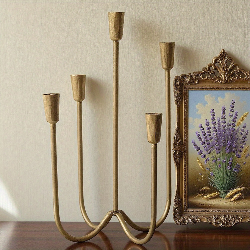 1pc Vintage Golden 5Branch Candle Holder for Romantic Dinner Ambiance Holiday Wedding and Banquet Decor