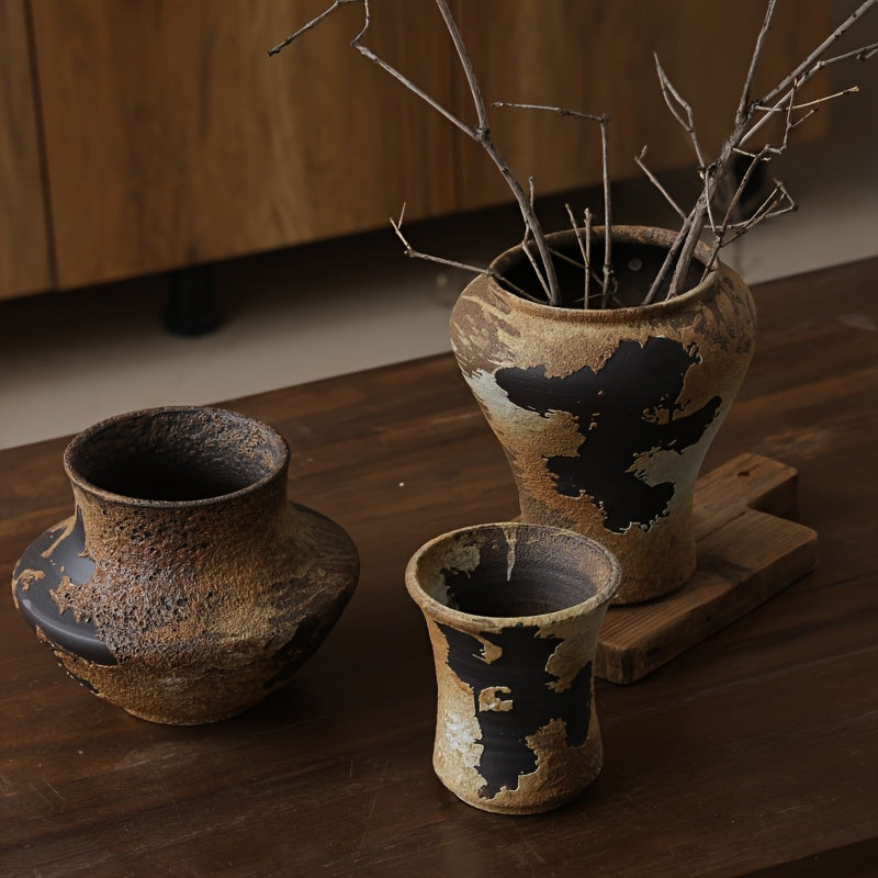 Red Ceramic Vintage Farmhouse Cylindrical Flower Pot Vase One Clay for Aesthetic Minimalist Home Decor Suitable for Living Room Bedroom Table Fireplace