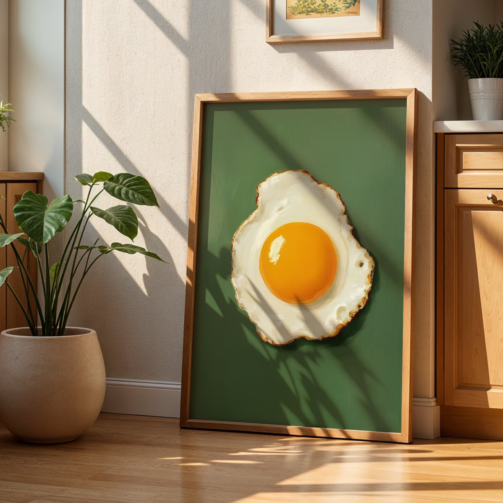 2D Flat 1pc Wall Art Vintage Poster Green Cure Canvas Painting Delicious Looking Fried Egg Art Print Unique and Creative Wall Aesthetic Decoration Perfect Decoration for Kitchen and Dining Room FramelessHalloween Christmas Decor