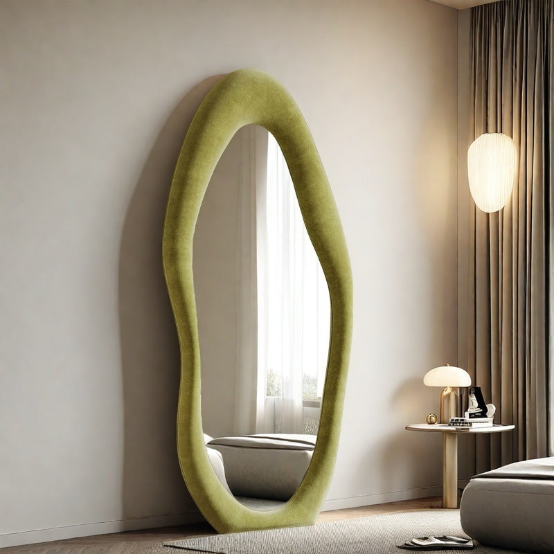 63x24 Full Length Mirror Irregular Full Body Wall Mount or Freestanding Full Body Mirror with Flannel Frame Leaning Hanging Wall Mirror for Cloakroom Bedroom  Living Room