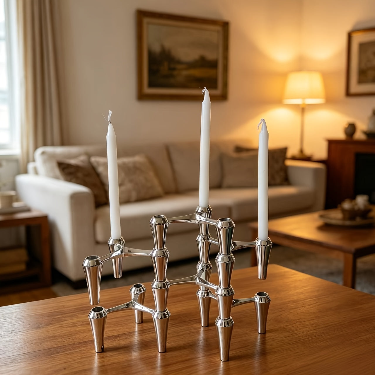 1pc3pcs Set Triangle Candle Holder Base New Creative Premium Any Stitching Living Room Desktop Restaurant Warm Romantic Candlelight Silvery Candle Holder Ornaments